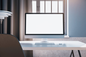 Fototapeta premium Minimalistic office and computer with empty screen