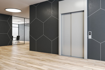 Clean office interior with elevator, furniture and daylight. © Who is Danny