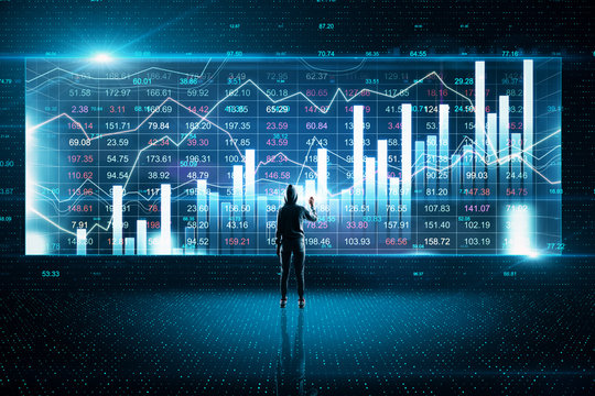 Hacker drawing glowing stock chart and investment data - Powered by Adobe
