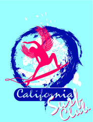 pacific ocean surfer print and embroidery graphic design vector art