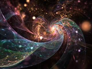 Dark colorful fractal spiral, digital artwork for creative graphic design - 343251310