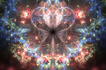 Glossy dark colorful fractal flower, digital artwork for creative graphic design - 343251368