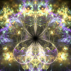Dark golden fractal flower, digital artwork for creative graphic design
