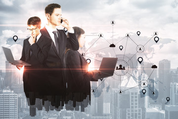 Businesspeople on city background