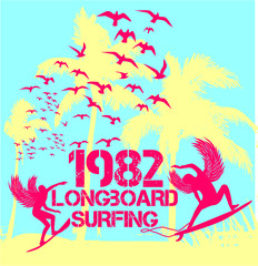 pacific ocean surfer print and embroidery graphic design vector art