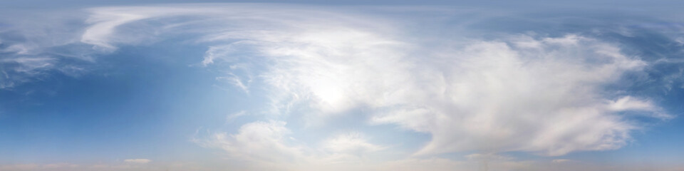 Seamless hdri panorama 360 degrees angle view blue sky with beautiful fluffy cumulus clouds without...