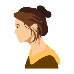 Side view of a woman with sloppy hair. The girl is very exhausted and tired of work but looks and believes in a bright future. Feminism, equality, women's rights vector flat cartoon illustration.
