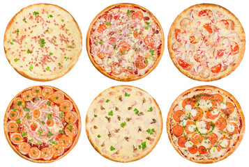 Set of the Italian pizzas isolated on white background