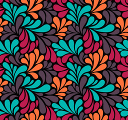 Vector seamless pattern with multicolor drops. Colorful abstract floral background.
