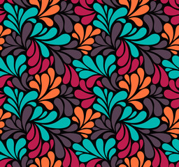 Vector seamless pattern with multicolor drops. Colorful abstract floral background.