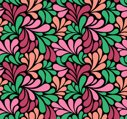 Vector seamless pattern with multicolor drops. Colorful abstract floral background.