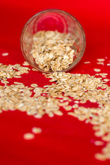red background oatmeal in a glass photo