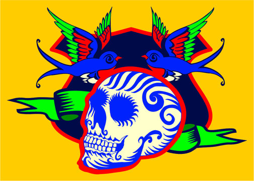 Tattoo tribal skull print embroidery graphic design vector art