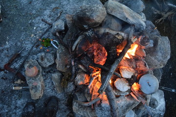 Campfire in the mountains