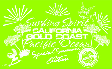 Surfer print and embroidery graphic design vector art
