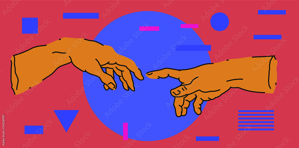 Aufkleber the creation of adam. vector hand drawn illustration from a section of michelangelo's fresco sistine