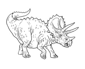 Herbivorous dinosaur - Styracosaurus. Dino outline drawing.