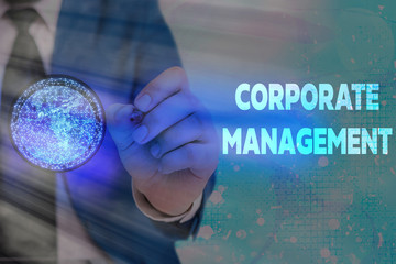 Writing note showing Corporate Management. Business concept for all Levels of Managerial Personnel and Excutives Elements of this image furnished by NASA