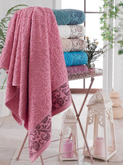 Stack of clean soft colorful towels. 