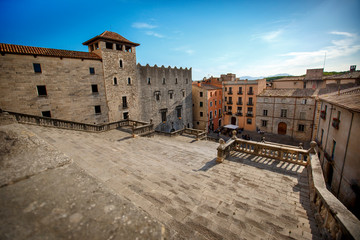 Fototapeta premium The steps leading down from the Cathedral to the old town, Girona, Spain, Europe