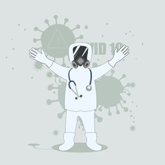 DOCTOR IN VIRUS PROTECTION SUIT, UNIFORM DOCTOR IN WHITE WITH MASK