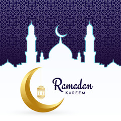 Elegant Islamic Ramadan Kareem Pattern Background With Golden Moon and Lantern