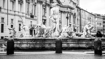 Fontana del Moro, or Moor Fountain, on Piazza Navona, Rome, Italy. Back side view