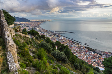 Arechi Castle located on a hill over Salerno offers a beautiful view of the city and of the Gulf of Salerno, Campania, Italy