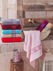 Stack of clean soft colorful towels. 