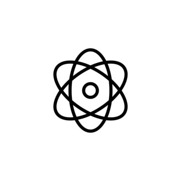 recommend clip art: Atom icon in outline style on white background. Symbol of science, education, nuclear physics, scientific research. Electrons and protonssign