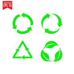 set recycle triangle arrow recycle Icon symbol Flat vector illustration for graphic and web design.