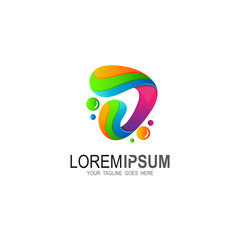 D logo with colorful design and glossy icons