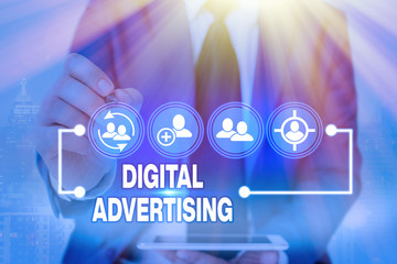 Handwriting text writing Digital Advertising. Conceptual photo Online Marketing Deliver Promotional...