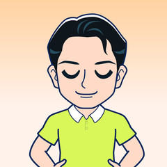 オレンジのシャツを着た男性