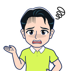 オレンジのシャツを着た男性