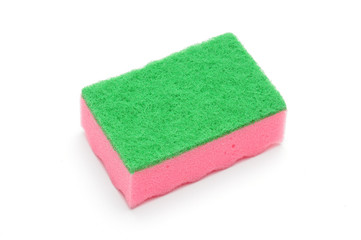 Sponge for washing dishes and plumbing on a white background