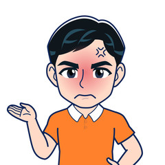 オレンジのシャツを着た男性