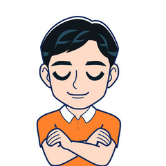 オレンジのシャツを着た男性