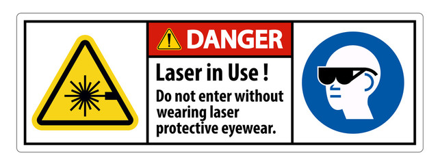 Danger Warning PPE Safety Label,Laser In Use Do Not Enter Without Wearing Laser Protective Eyewear