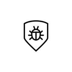 icon of antivirus, shield, protection, virus in outline style on white background