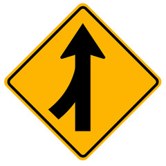 Warning signs Merging traffic, watch for cars from the left on white background