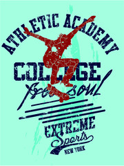 Skateboard college sports print and embroidery graphic design vector art