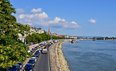 Fototapeta na wymiar Postcard view of Budapest - the most beautiful city in Hungary with a view of the Danube embankment