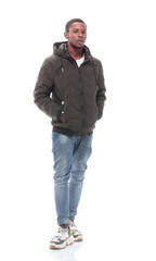 Fototapeta premium casual guy in jeans and autumn jacket . isolated on white
