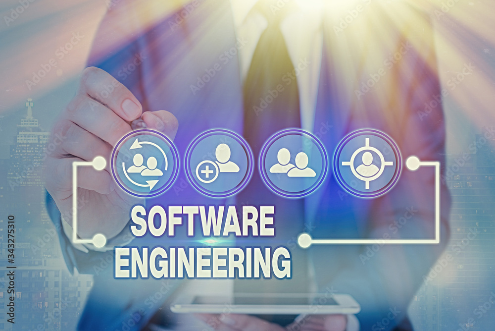 Poster handwriting text writing software engineering. conceptual photo program development in systematic qu