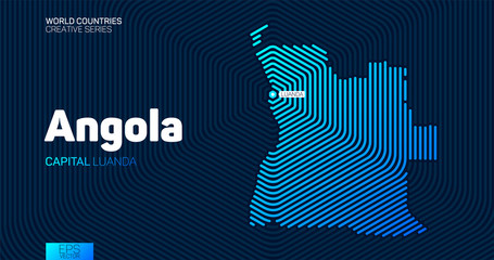 Abstract map of Angola with hexagon lines