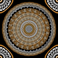 Greek vector seamless mandalas pattern Ethnic style abstract flower. Greek key, meanders beautiful ornament. Decorative  geometric modern design. Circle frames, border, shapes, lines. Endless texture