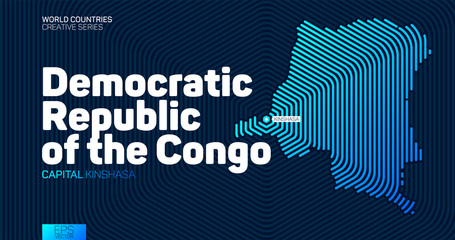 Abstract map of Democratic Republic of the Congo with hexagon lines