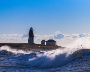 Point Judith lighthouse waves