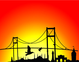 Istanbul city landscape print and embroidery graphic design vector art